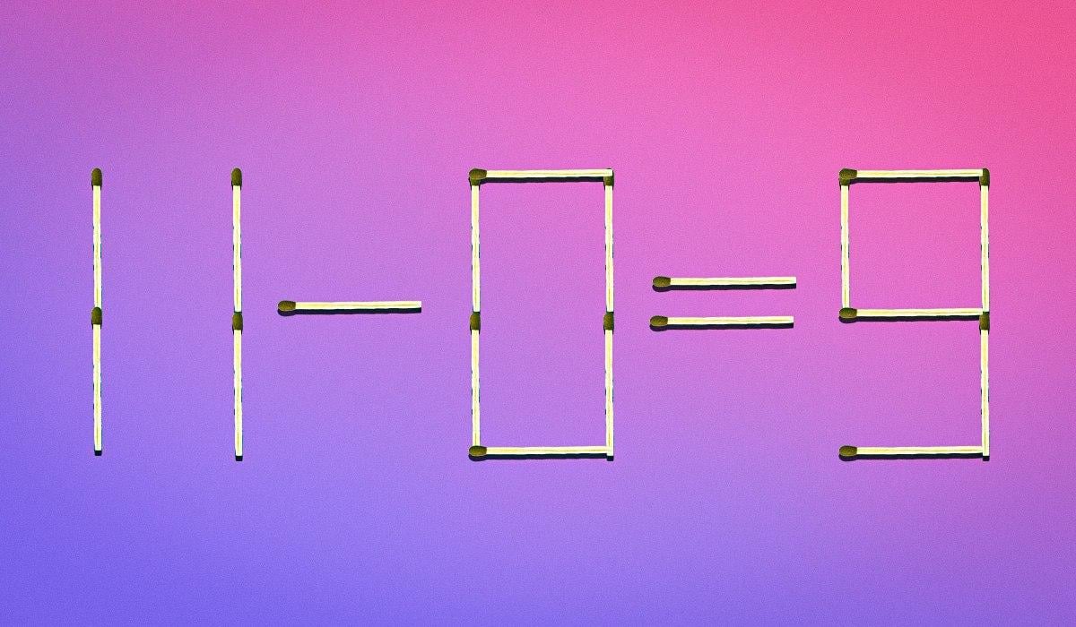 For at gøre ligningen korrekt skal vi tage den øverste venstre tændstik fra tallet 9 og anbringe den midt i tallet 0. Dette vil gøre tallet 9 til 3 og tallet 0 til 8. Dermed får vi den korrekte ligning: 11 - 8 = 3.collage Moje For at gøre ligningen korrekt skal du tage den øverste venstre tændstik fra tallet 9 og sætte den midt på tallet 0. Det vil gøre tallet 9 til 3, og tallet 0 til 8. Dermed får vi den korrekte ligning: 11 - 8 = 3.Moje collage